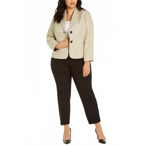 NEW LE SUIT 2 button notch collar plaid tweed-jacket pant suit set - plus in but